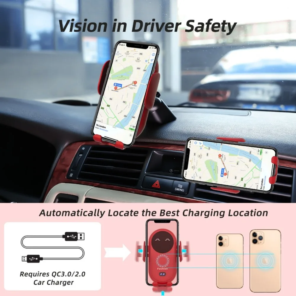 50W araba kablosuz şarj otomatik montaj telefon tutucu iPhone 15 14 13 Pro Max Samsung Xiaomi Huawei telefon indüksiyon hızlı şarj - Görsel 3