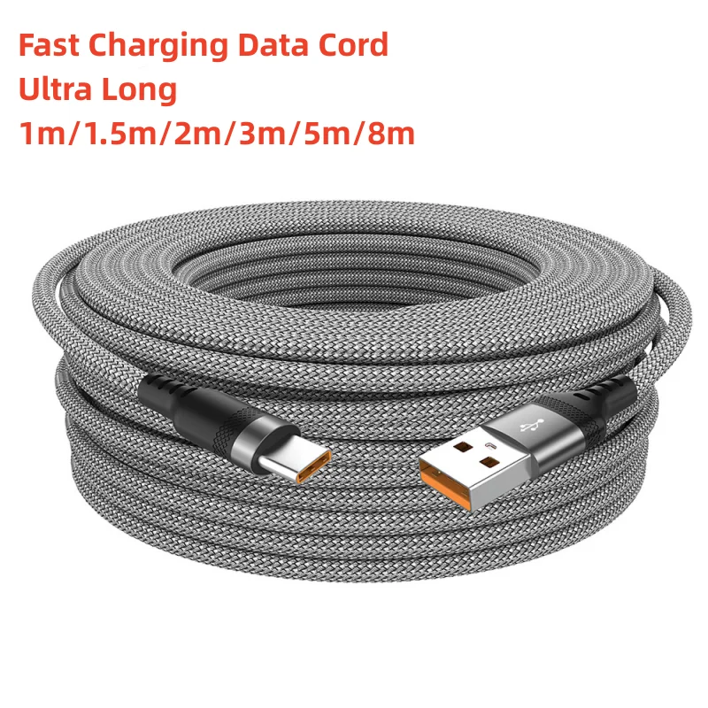 6A genişletilmiş USB TYPE-C kablo örgülü veri kablosu Samsung Huawei Xiaomi için anahtarı Sony PS5 TYPE-C 8m 5m 3m 2m 1.5m 1m kablo